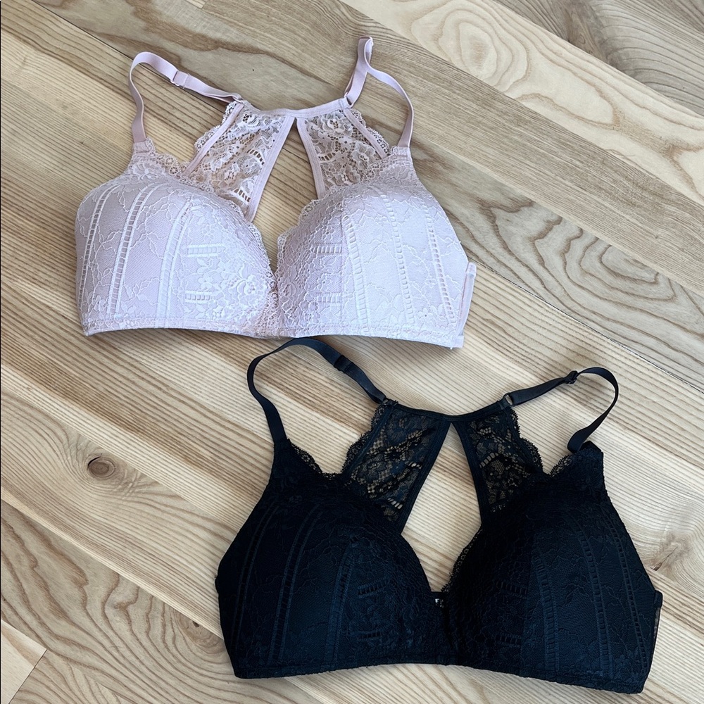 Lace Racerback Bralette - Black & Light Pink